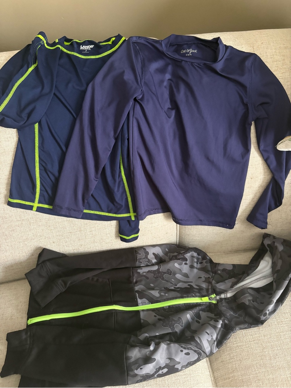 Lands' End Navy Swim Top Neon Lime Stitching 6/7 Sweatshirt Cameo Black  Neon 7